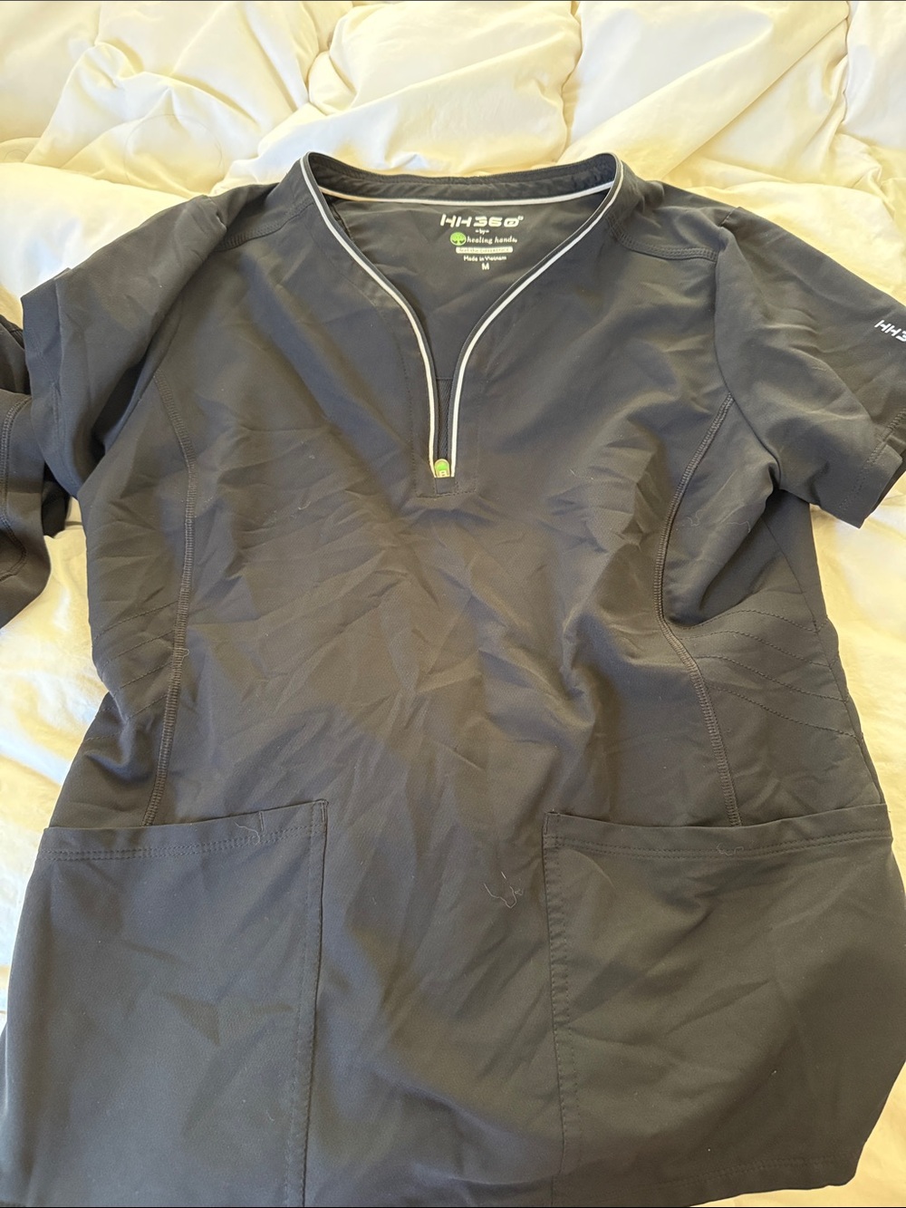 healing hands HH360 Black Scrub Top with White Trim